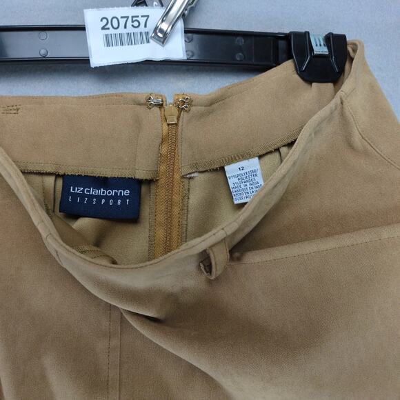 Liz Claiborne Sport Tan Faux Suede Pencil Midi Skirt Sz 12 31" W 15" Front Slit - Picture 10 of 10